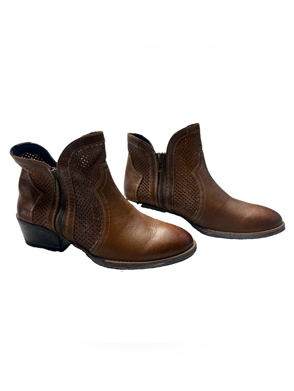 Sterling River Womens 9.5 Brown Leather Perforated Ankle Boots Western Booties